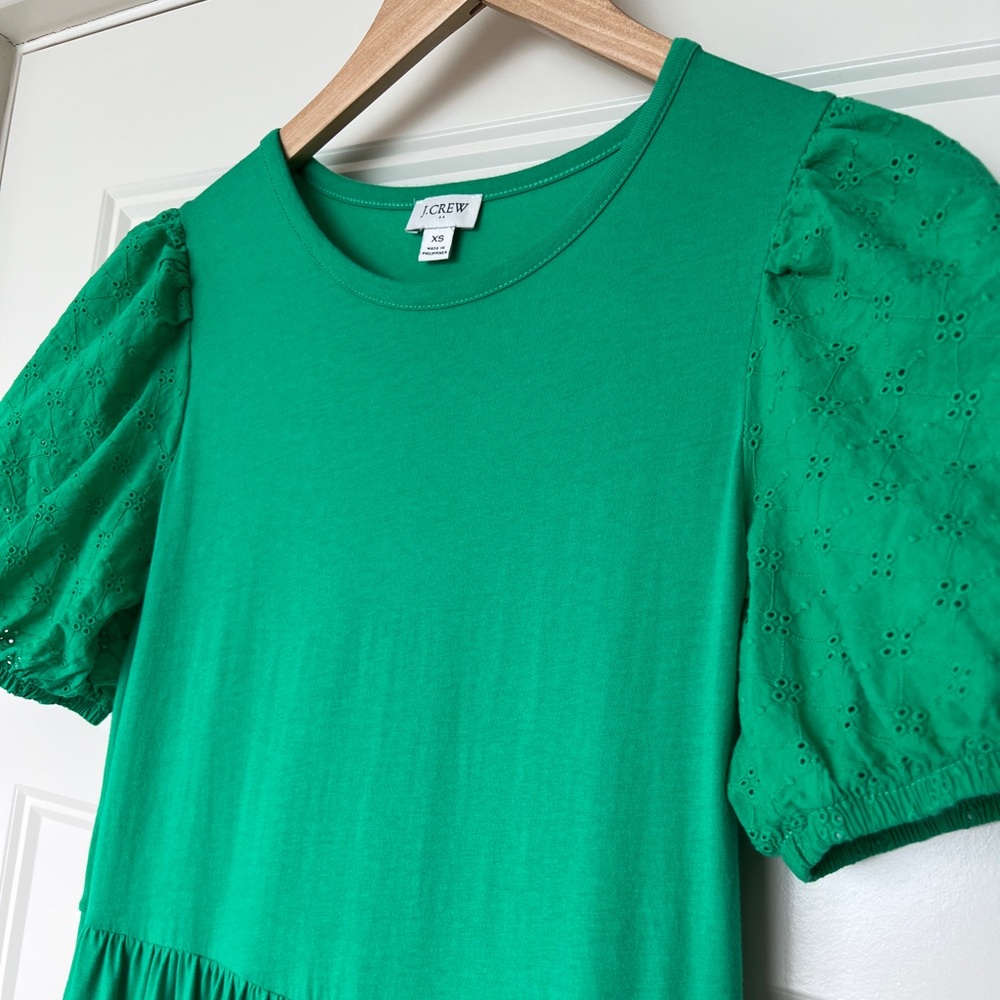 J Crew Green Eyelet Sleeve Knit Tiered Midi Dress Green - XS - Picture 3 of 6